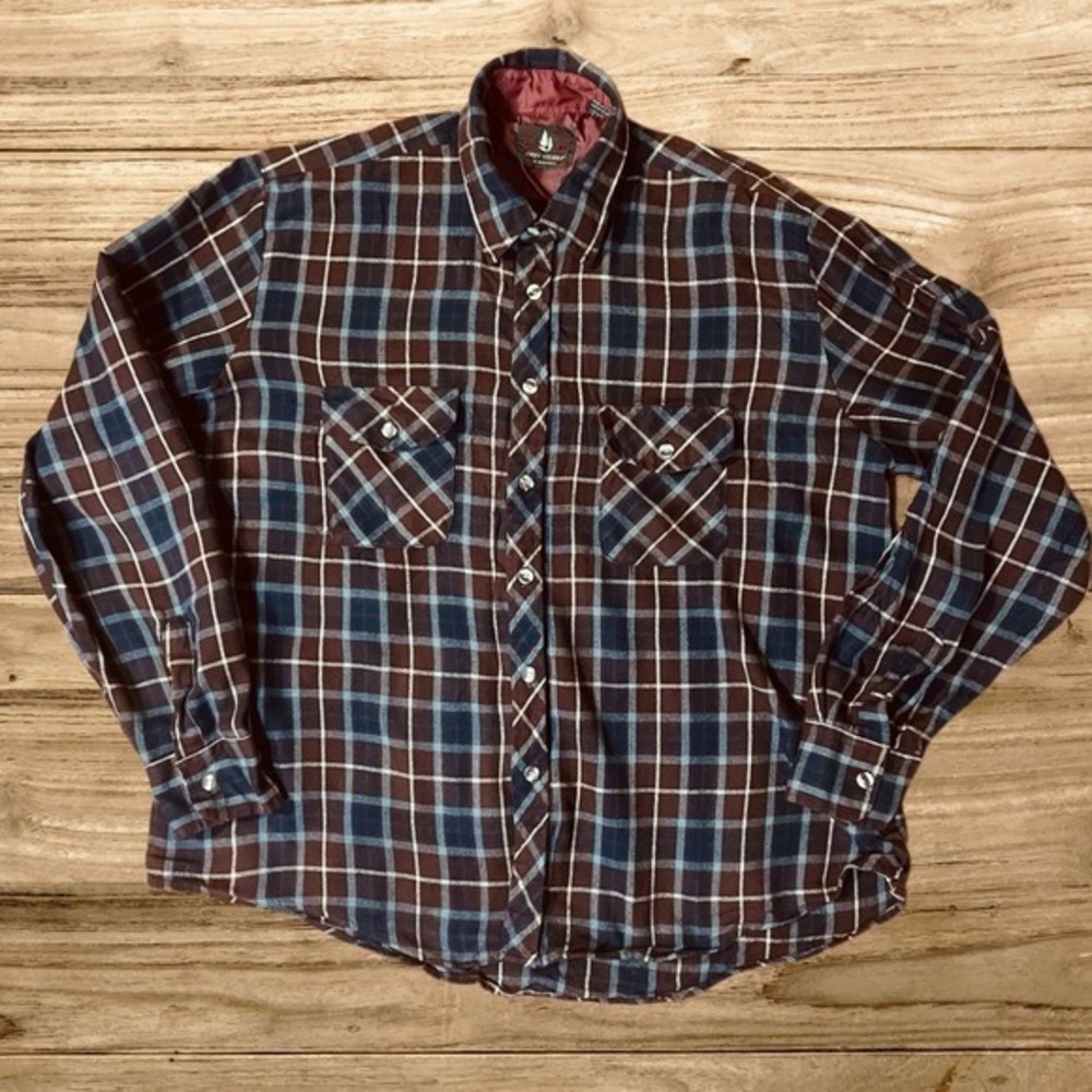 Vintage 90s High Sierra Flannel Shirt Men's XL‎ Brown Blue Plaid Acrylic Grunge